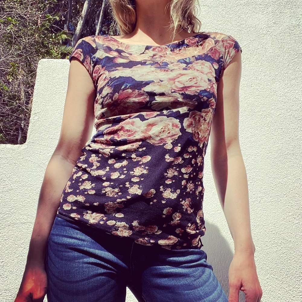 Jean Pail Gaultier Mesh Cap Sleeve Top